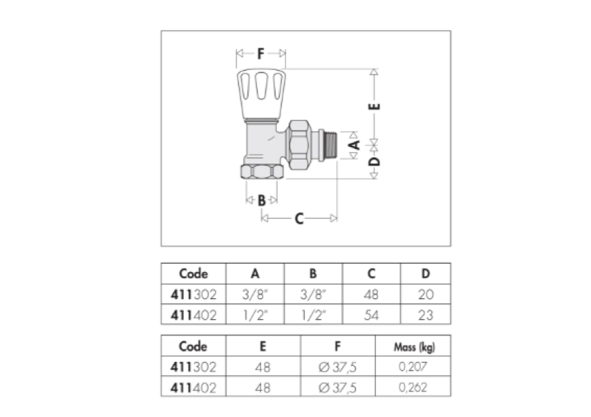 Valvola a squadra manuale per radiatori D 3/8 10 bar per tubi di ferro Caleffi 411302