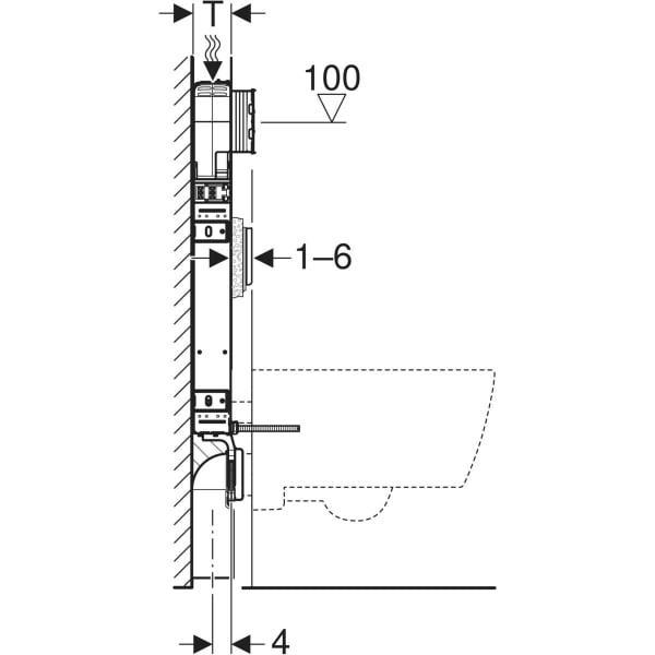 Combifix per vaso sospeso, 109 cm, con cassetta di risciacquo da incasso Sigma 8 cm Geberit 110.790.