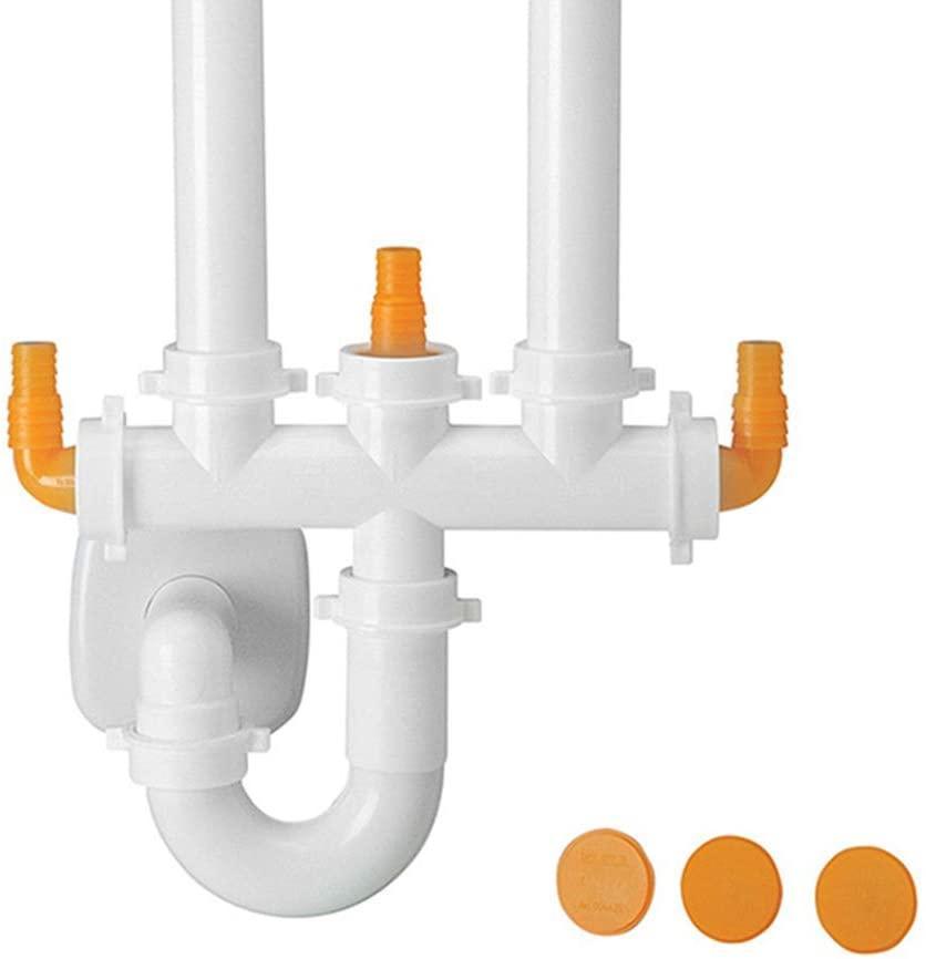 Sifone a 2 vie per lavello cucina a 2 vasche con scarico lavatrice o lavastoviglie IDROBRIC SPAZIO 2