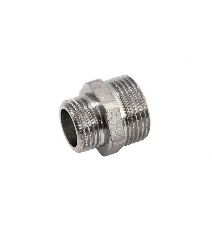 Nipplo doppio con riduzione, vite doppia ridotta IDROBRIC in ottone cromato, 1/2x3/8
