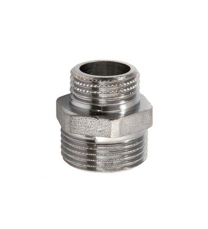 Nipplo doppio con riduzione, vite doppia ridotta IDROBRIC in ottone cromato, 1/2x3/8
