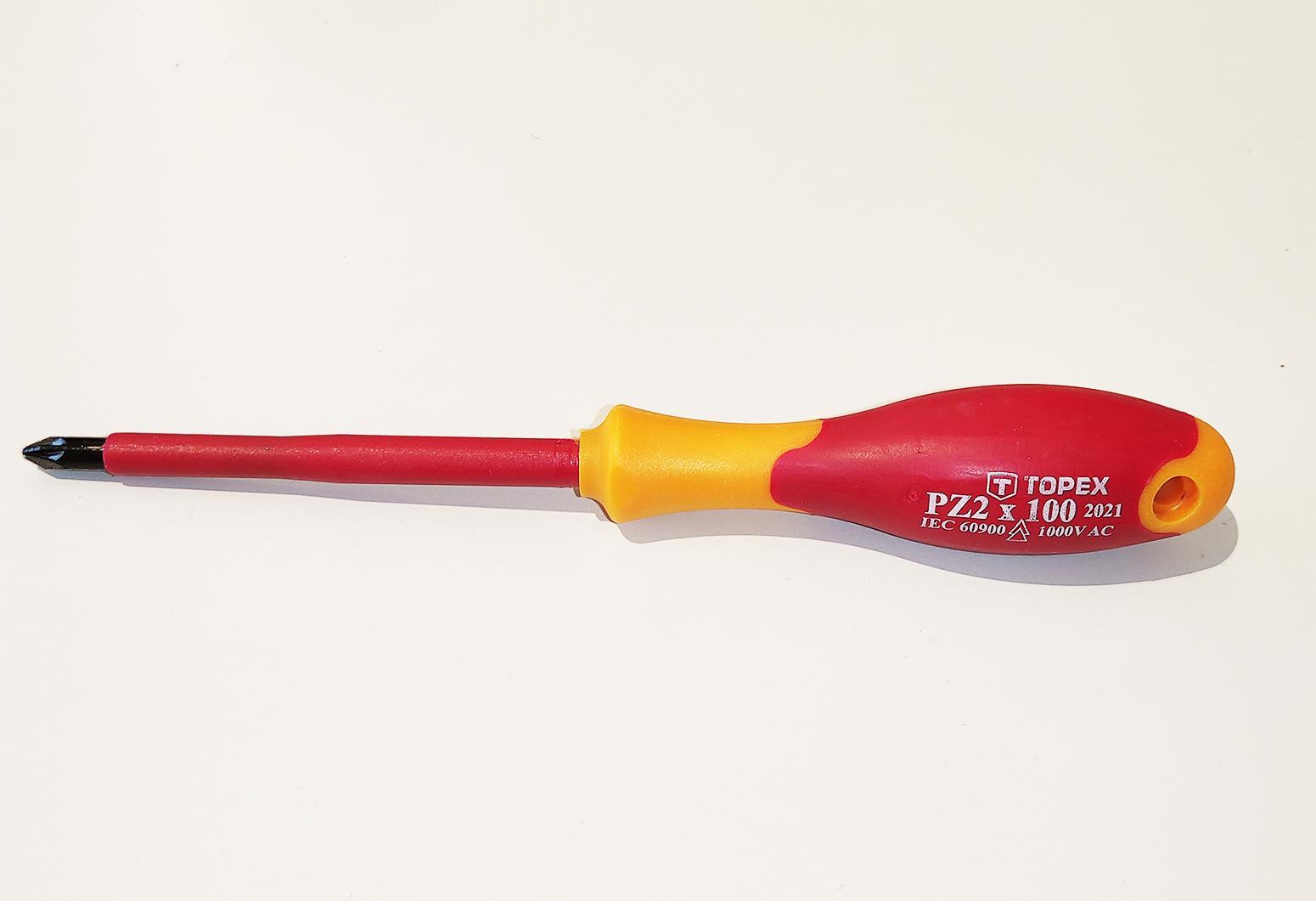 Cacciavite - giravite a croce pozidriv TOPEX isolato fino a 1000V AC, PZ2 x 100 mm