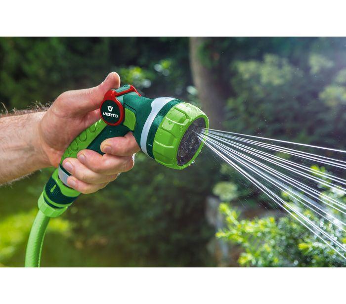 Irrigatore a pistola per giardino VERTO a 7 funzioni con pulsante di controllo a pollice