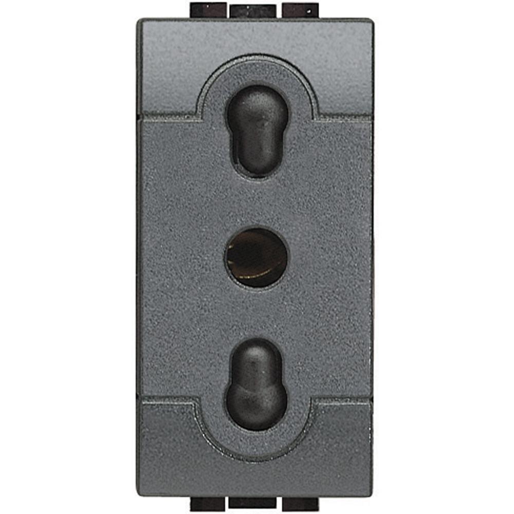 Presa corrente bipasso 2P+T serie civili BTICINO LIVINGLIGHT L4180, 250V AC, 10-16A, 1 modulo, color antracite