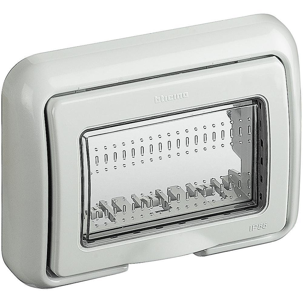 Coperchio protettivo scatola prese e interruttori a muro BTICINO MATIX 25603, grado di protezione IP55, 3 moduli, grigio