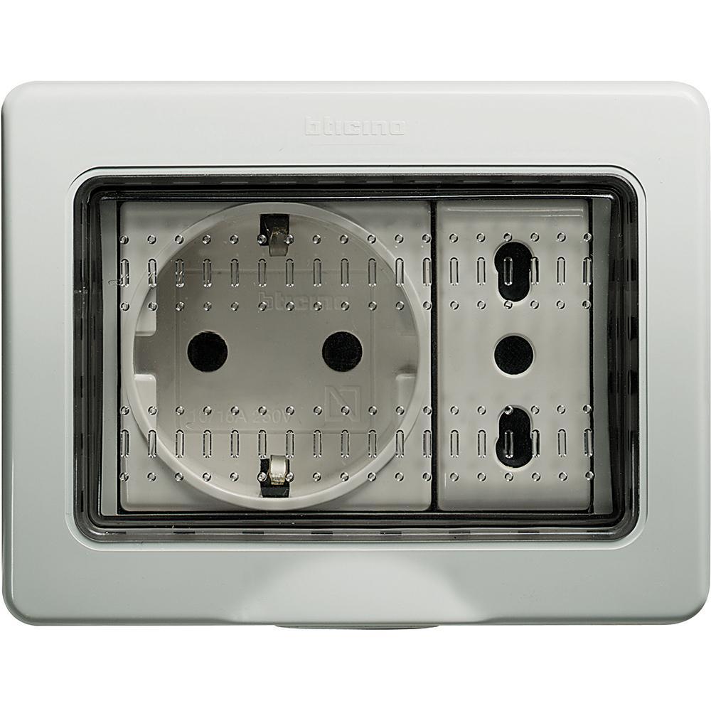 Custodia scatola protettiva per prese e interruttori a muro BTICINO IDROBOX MATIX 25503, grado di protezione IP55, 3 moduli