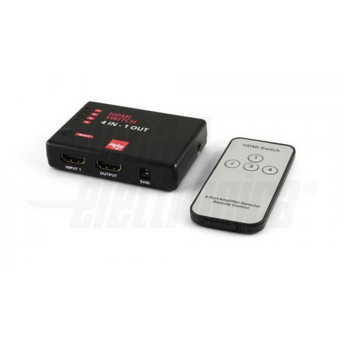 Switch HDMI commutatore ALPHA ELETTRONICA CT221/3, 4 IN x 1 OUT con telecomando.