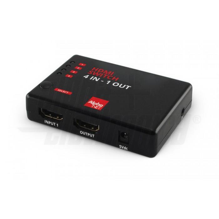 Switch HDMI commutatore ALPHA ELETTRONICA CT221/3, 4 IN x 1 OUT con telecomando.
