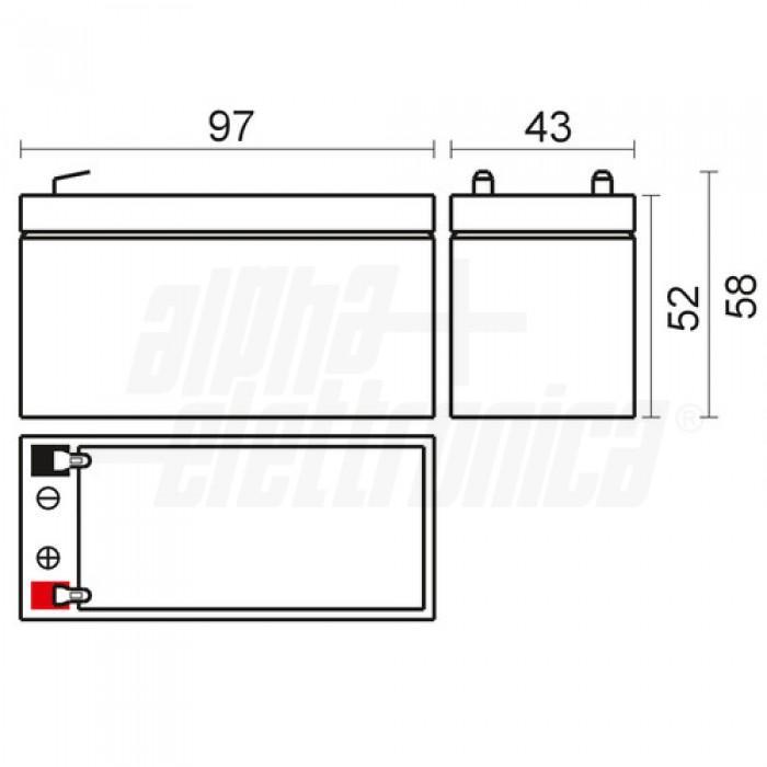Batteria al piombo AGM ALPHA ELETTRONICA, 12V 1.3Ah Faston 4.8