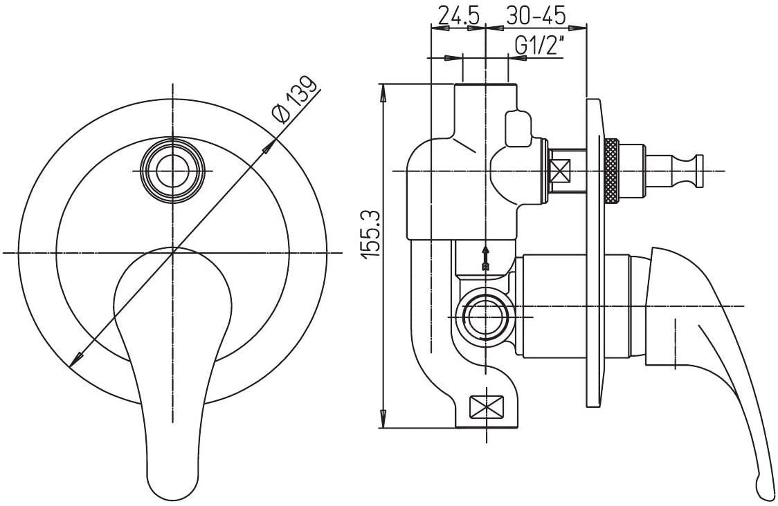 Miscelatore doccia a incasso monocomando PAINI CRETA 100, PAI 42CR691, a due uscite, con deviatore