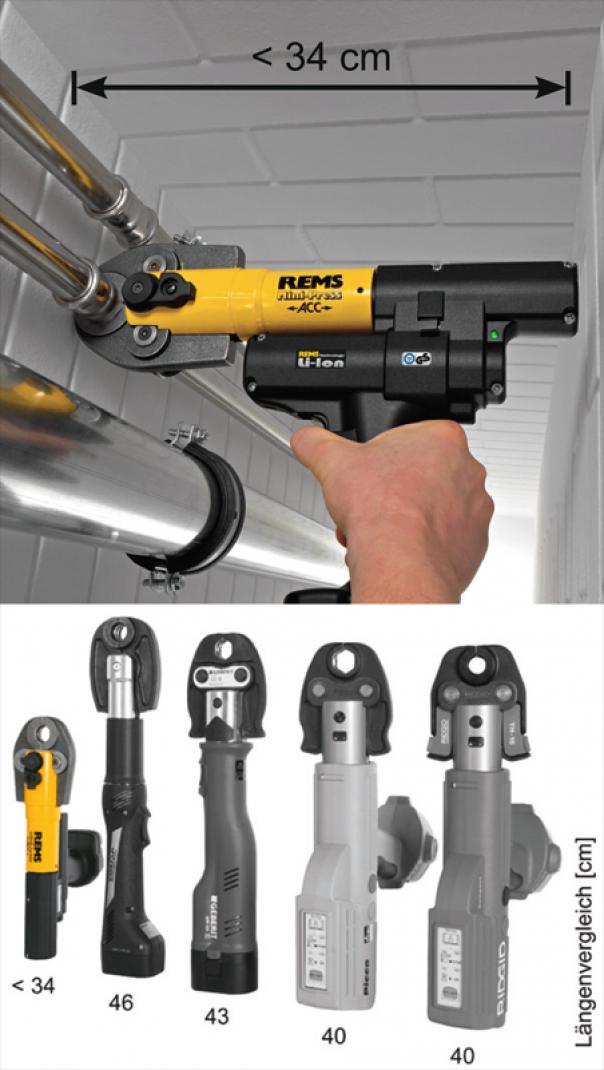 Mini Pressatrice radiale a batteria con kit ganasce Mini-Press 14 V ACC Rems 578X04 R220