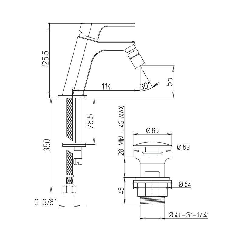 Rubinetto miscelatore bidet monoforo monocomando PAINI ATACAMA WWCR306SR, con piletta clic-clac 1 pollice e 1/4