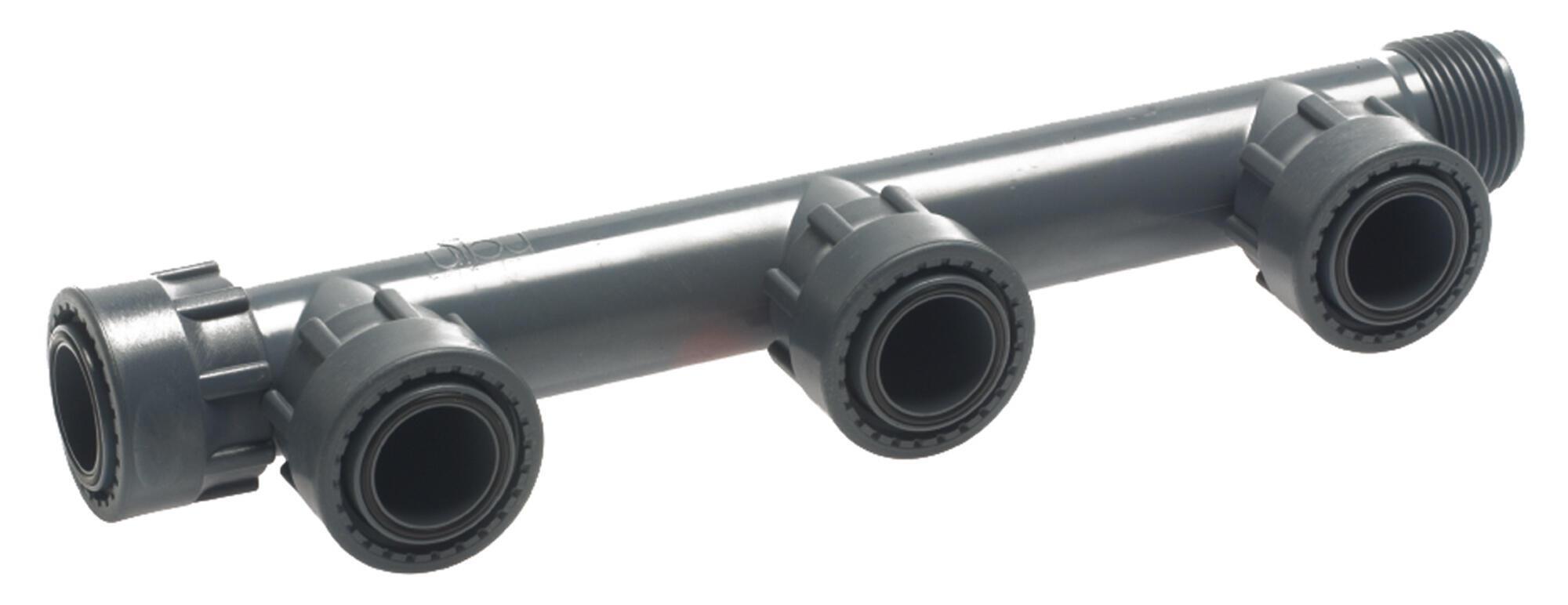 Raccordo collettore per irrigazione RAIN MANIFOLD PVC 3 vie, con ghiera