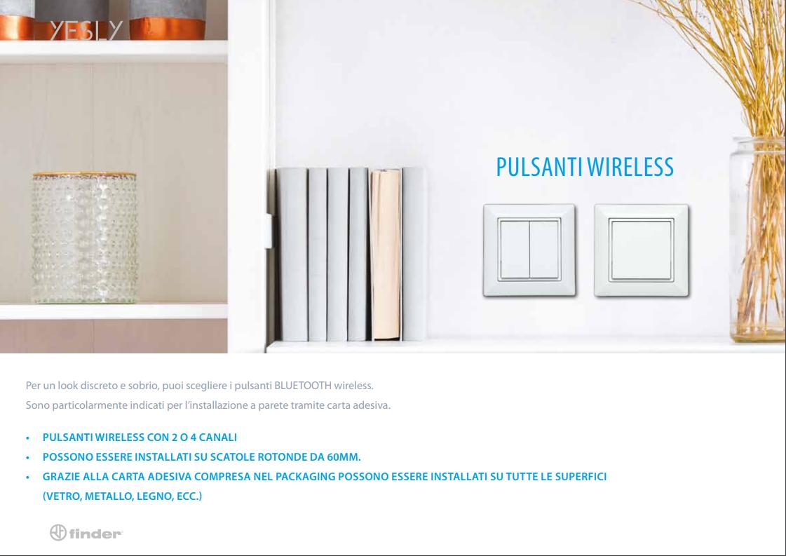 Pulsante wireless 4 canali per sistemi domotici FINDER YESLI, quadrato, colore bianco, FIN 013B9.