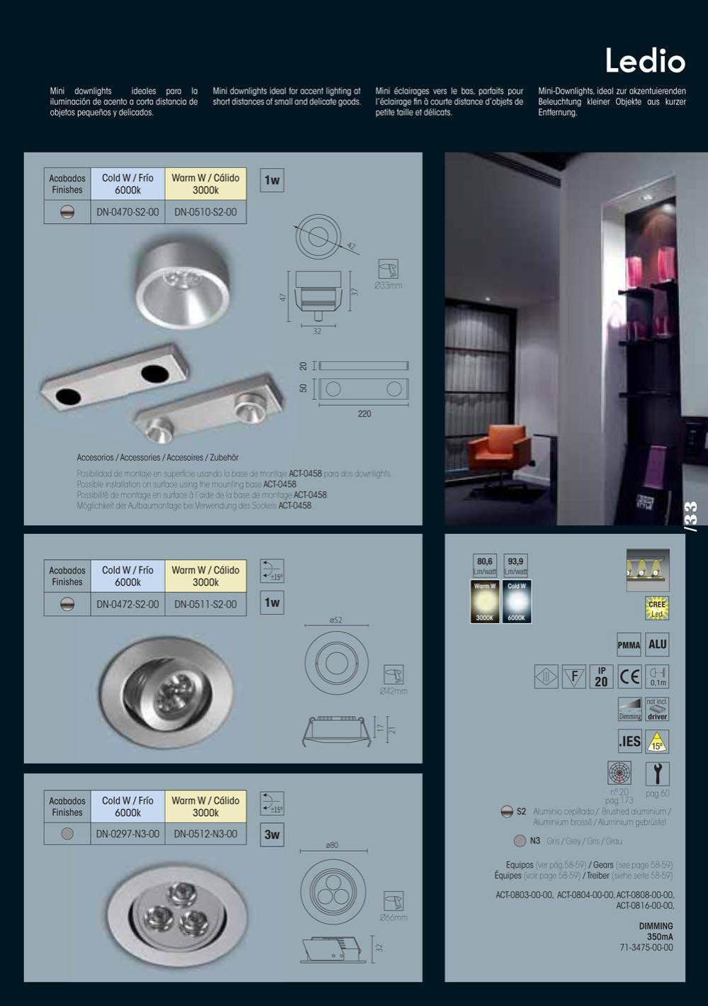 Faretto Downlight a 3 luci LED incluse LEDS C4 LEDIO, orientabile, color argento 9W, luce bianca calda.