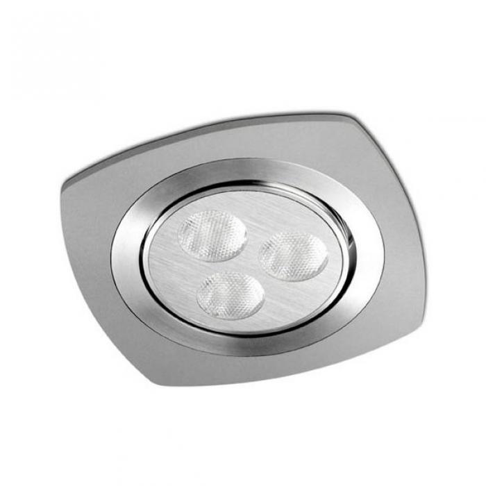 Faretto Downlight con 3 luci LED incluse LEDS C4 MODEL 3, 9W, luce bianca calda, colore argento.