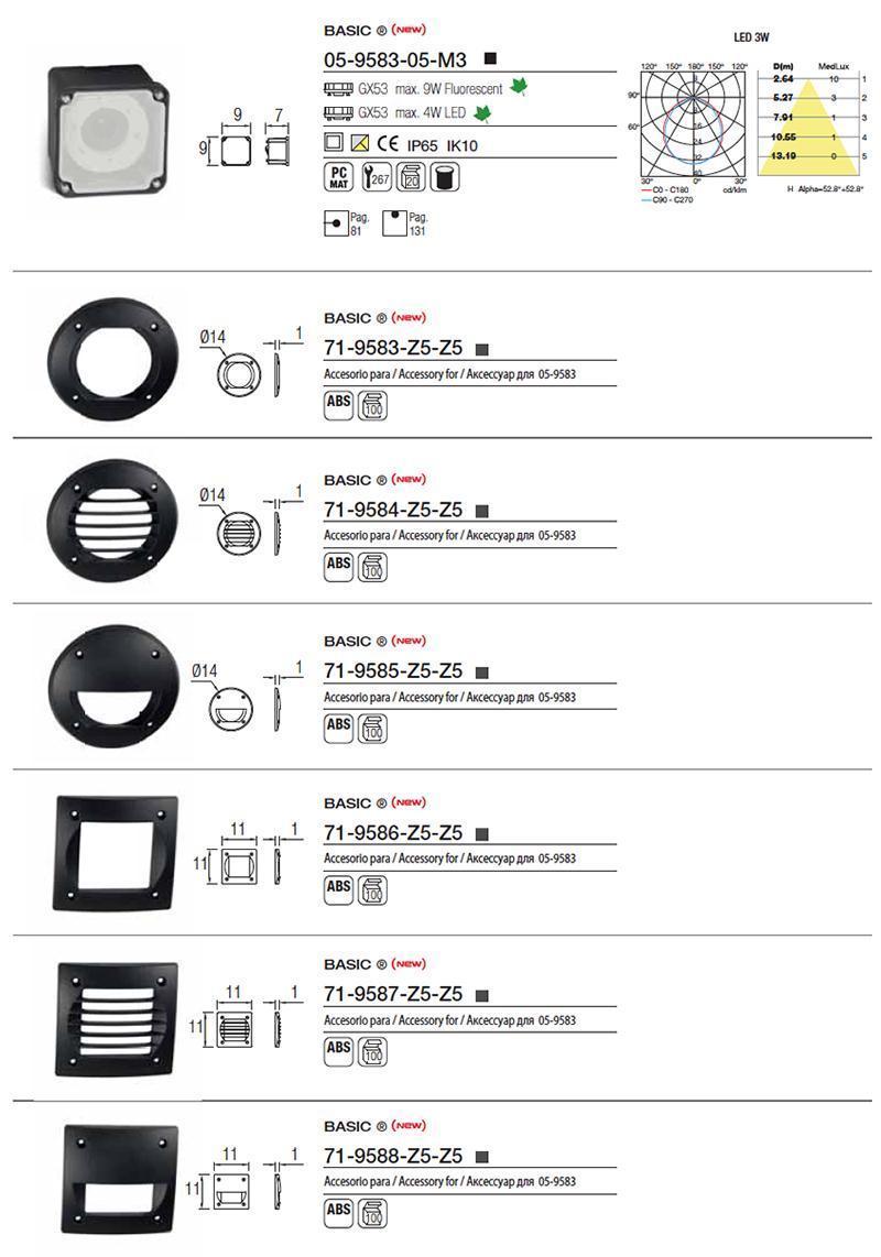 Telaio per incasso luce segnapassi LEDS C4 BASIC, lampada non inclusa, 1X GX53 MAX 9W, colore nero