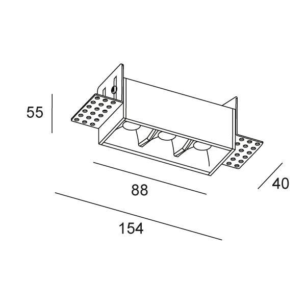 Faretto LED da soffitto LEDS C4 BENTO STANDARD, 3 luci, trimless, 6W, LED 90-6164-14-14
