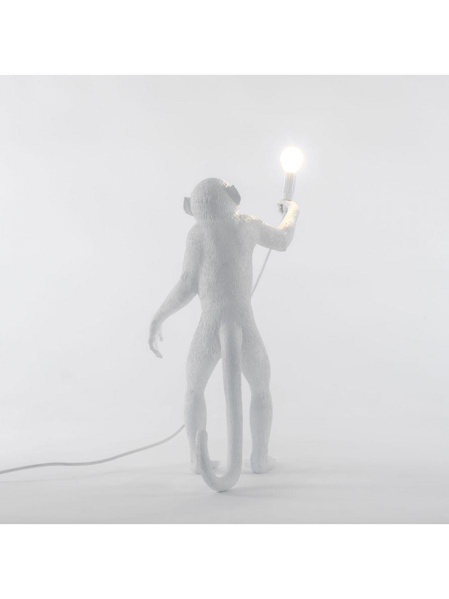 Lampada LED di design SELETTI MONKEY LAMP, versione da appoggio, in resina bianca, 46x27,5 h54 cm, SLT 14880.