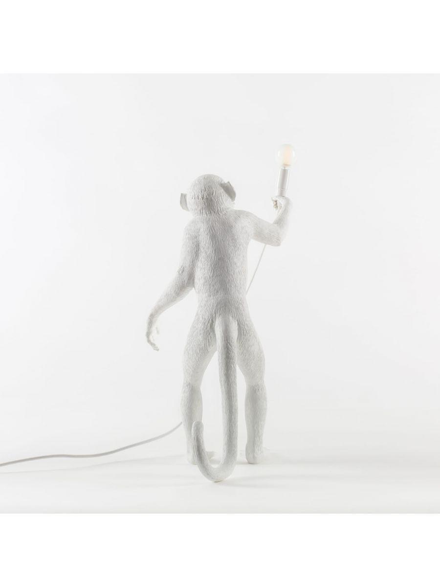 Lampada LED di design SELETTI MONKEY LAMP, versione da appoggio, in resina bianca, 46x27,5 h54 cm, SLT 14880.