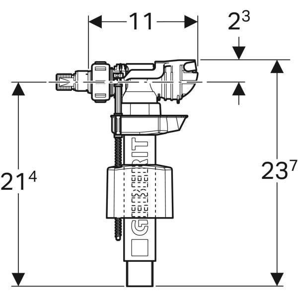 Rubinetto a galleggiante per cassette WC, GEBERIT 380, allacciamento idrico laterale, 3/8, codolo in ottone