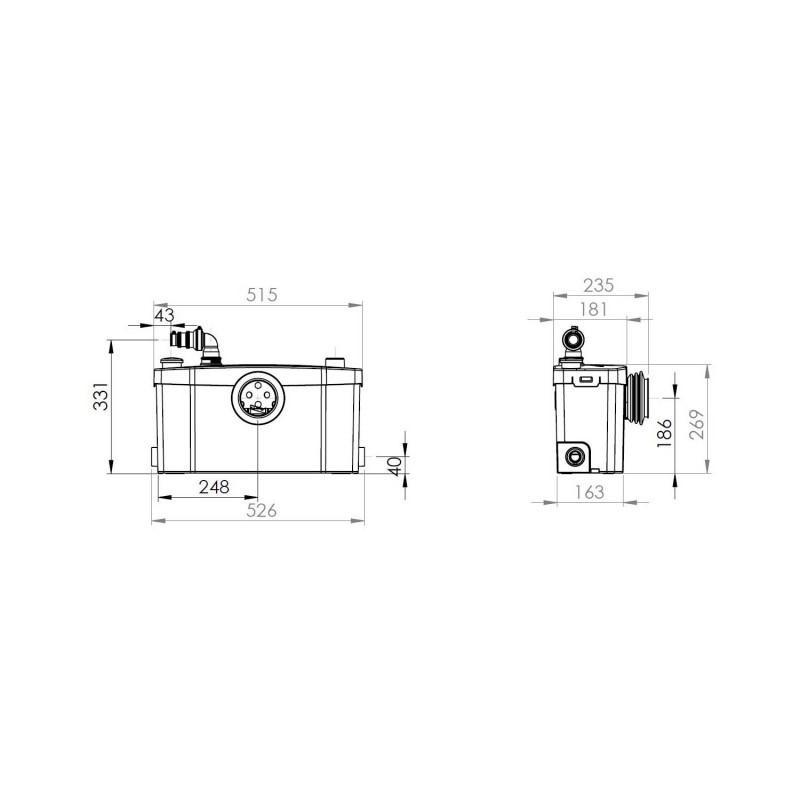 Trituratore per WC a 4 attacchi SFA SANIPLUS UP, scarico bagno completo, SFA SSSUP