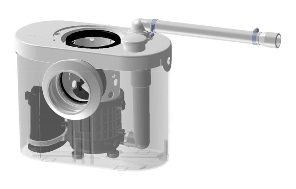 Interno trituratore WC SFA con illustrazione sezionata dei componenti tecnici