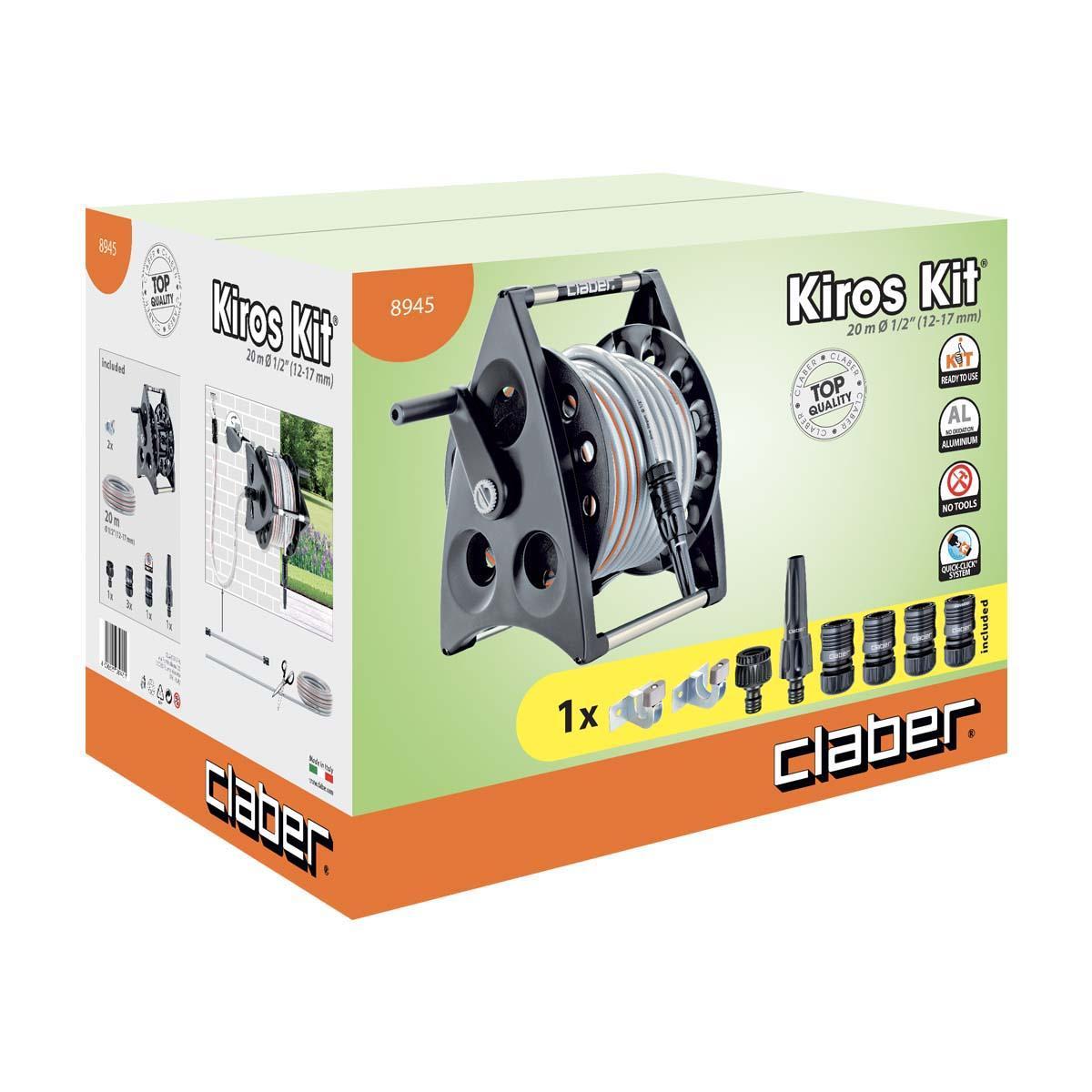 Kit avvolgitubo + tubo giardino 20 mt 1/2 CLABER KIROS, cod 8945, a parete