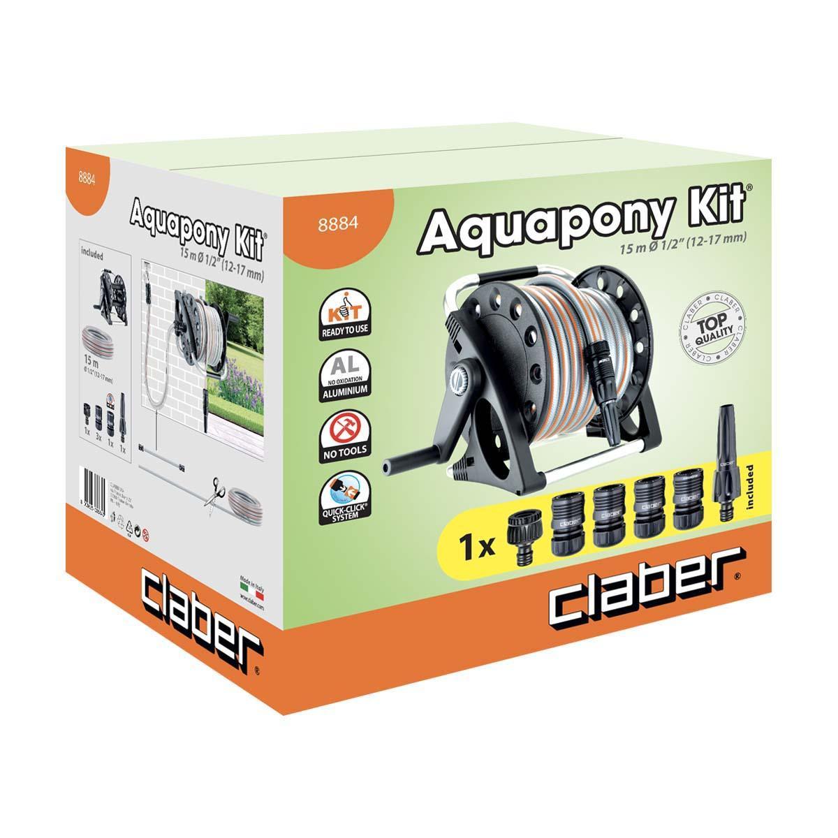 Kit Avvolgitubo + tubo giardino CLABER AQUAPONY, da parete o appoggio, compatto, tubo 15 m da 1/2 incluso