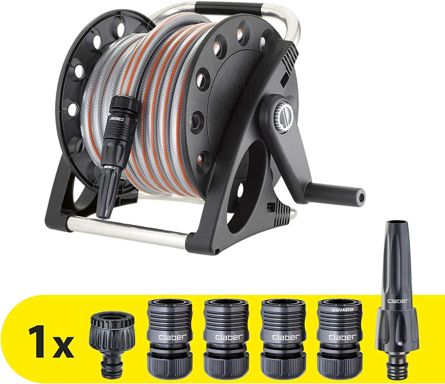 claber kit avvolgitubo + tubo giardino claber aquapony, da parete o appoggio, compatto, tubo 15 m da 1/2 incluso, frs 202508. - foto 4