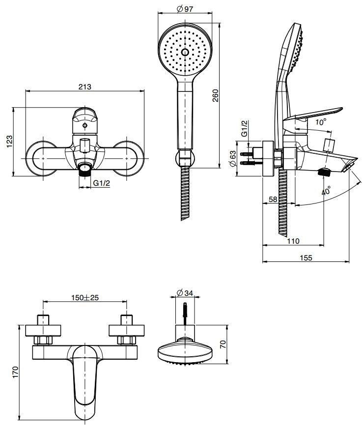 MISCELATORE VASCA ESTERNO CON SET DOCCIA CROMATO FIMA CARLO FRATTINI F3834CR