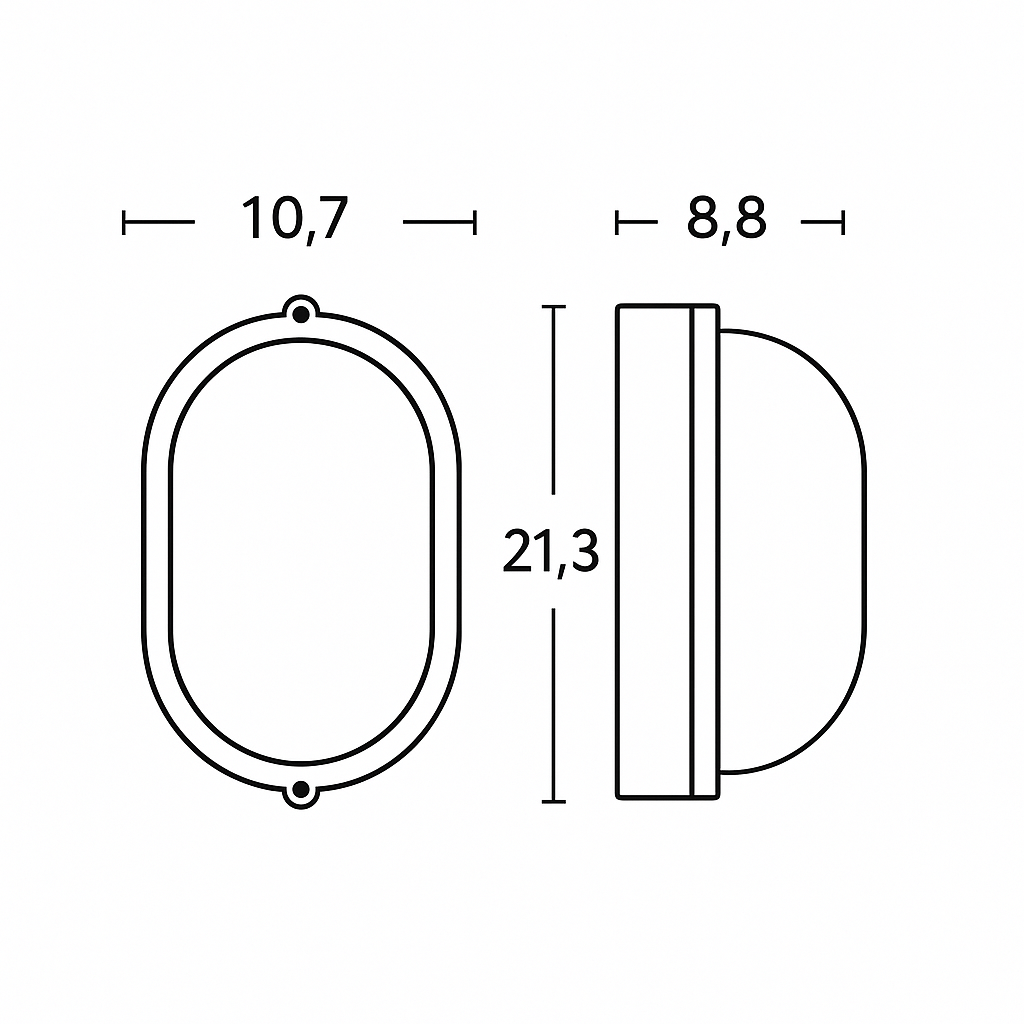 disegno tecnico plafoniera led ovale per esterno sovil 14w dimensioni