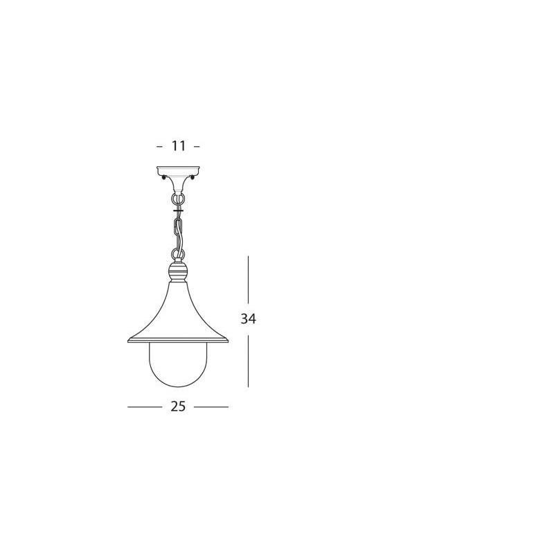 disegno tecnico dimensioni lampada sospensione esterno Sovil DELUXE 893 11 alluminio ruggine attacco E27
