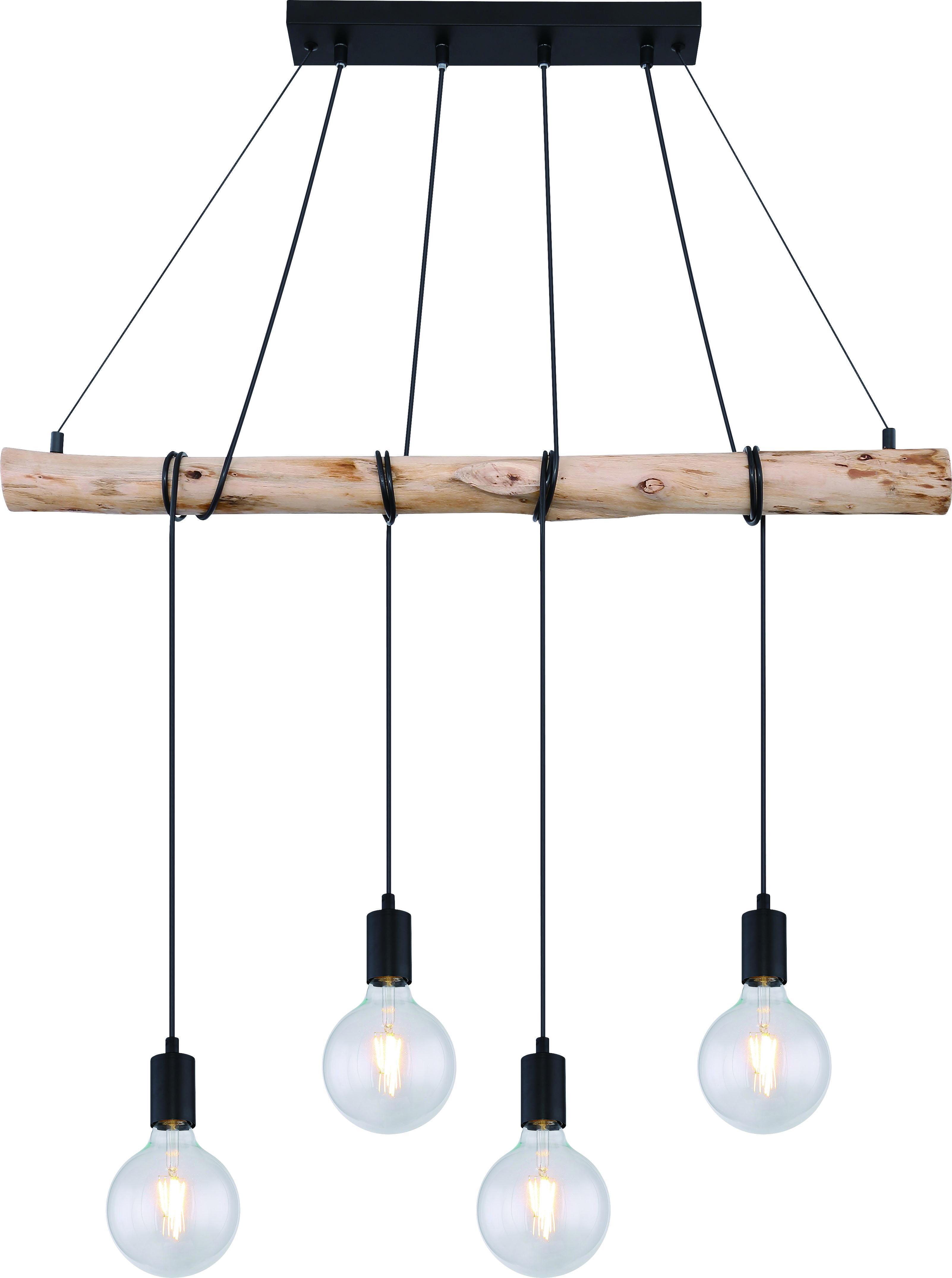 Lampada a Sospensione in Legno e Metallo nero opaco Auston 4 x E27 Globo Lighting 15439-4