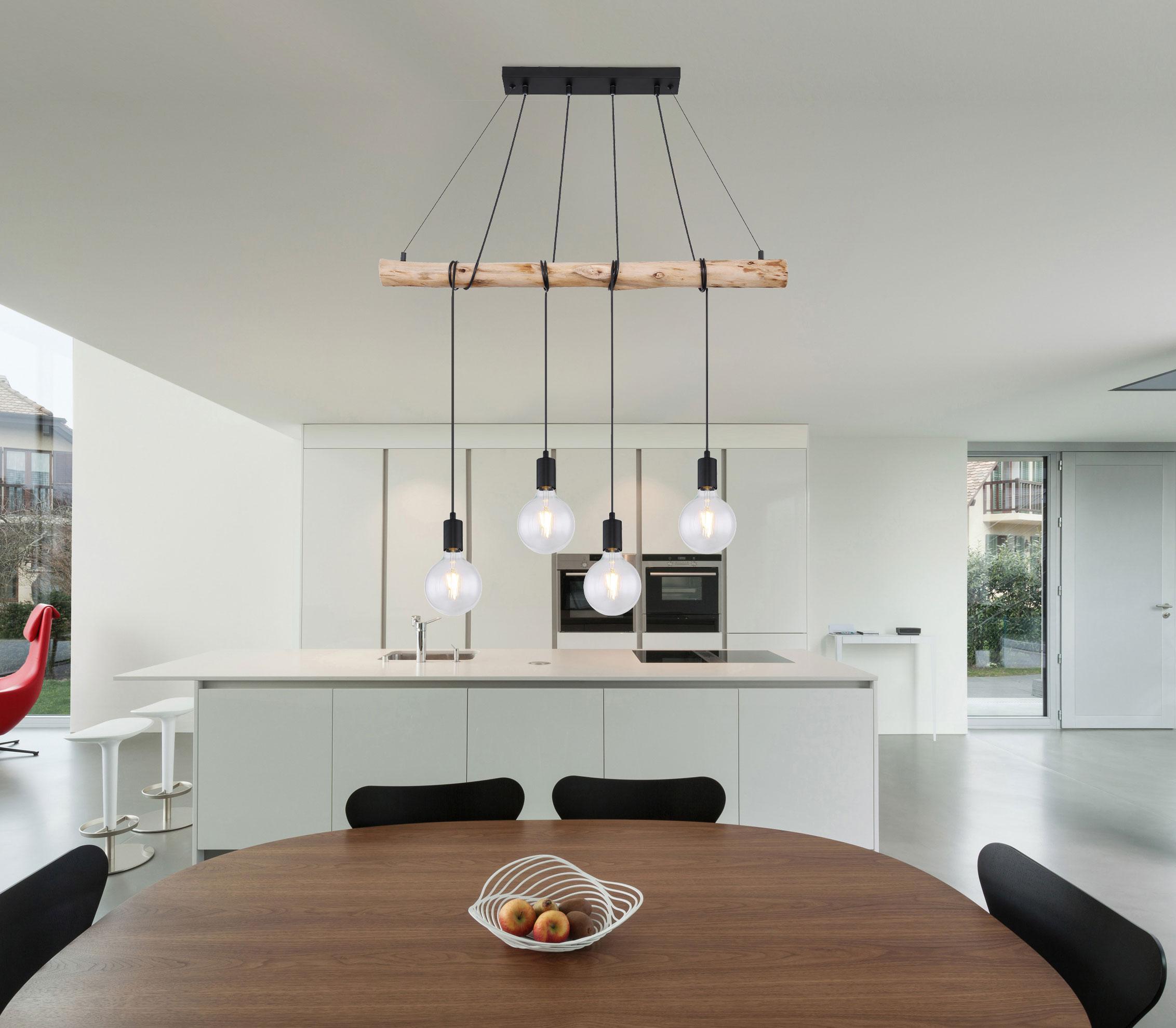 Lampada a Sospensione in Legno e Metallo nero opaco Auston 4 x E27 Globo Lighting 15439-4