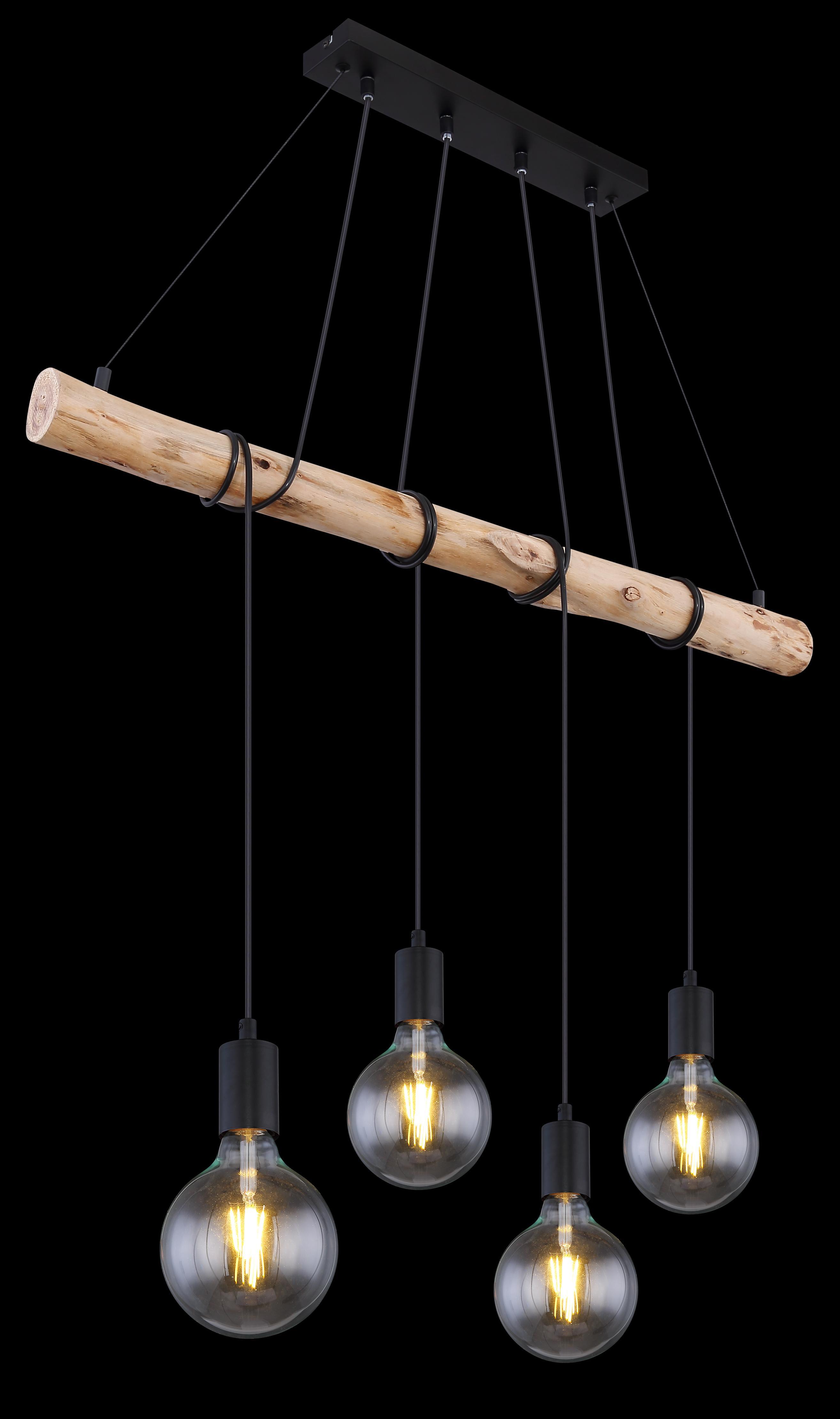 Lampada a Sospensione in Legno e Metallo nero opaco Auston 4 x E27 Globo Lighting 15439-4
