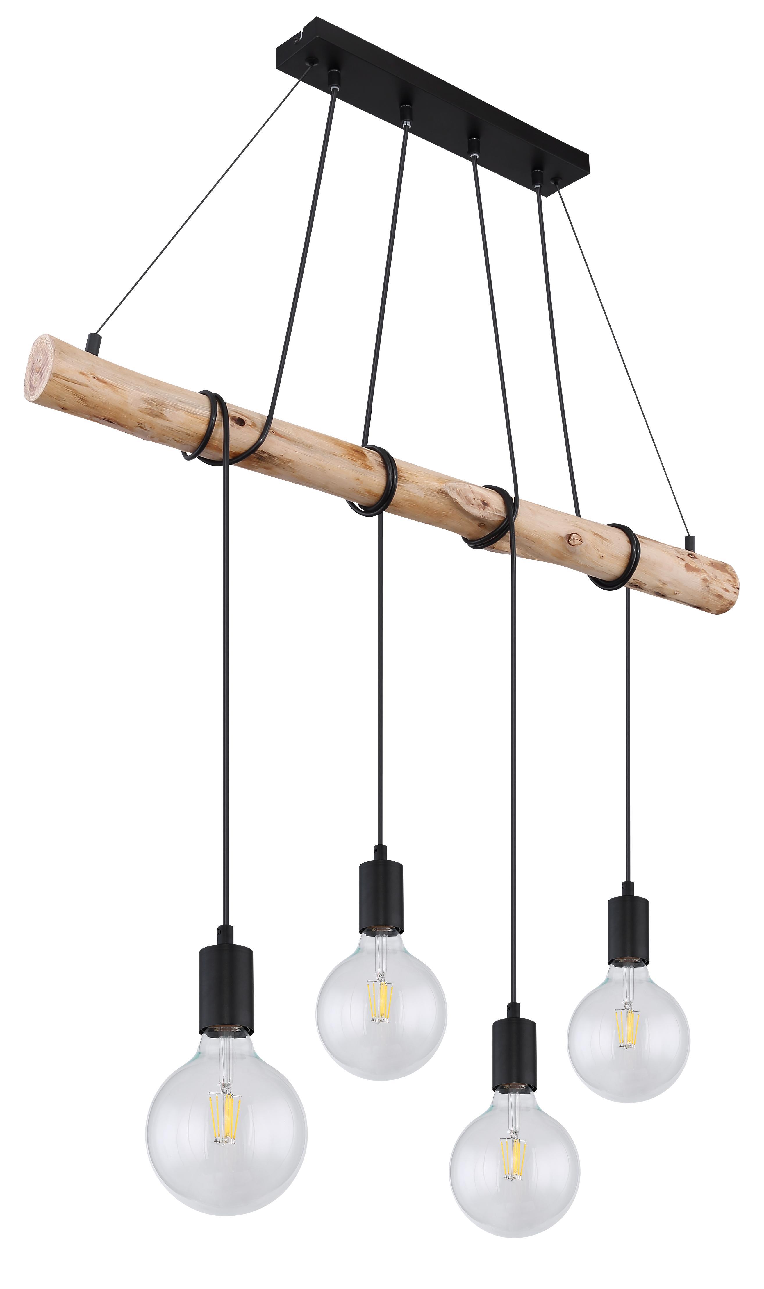 Lampada a Sospensione in Legno e Metallo nero opaco Auston 4 x E27 Globo Lighting 15439-4