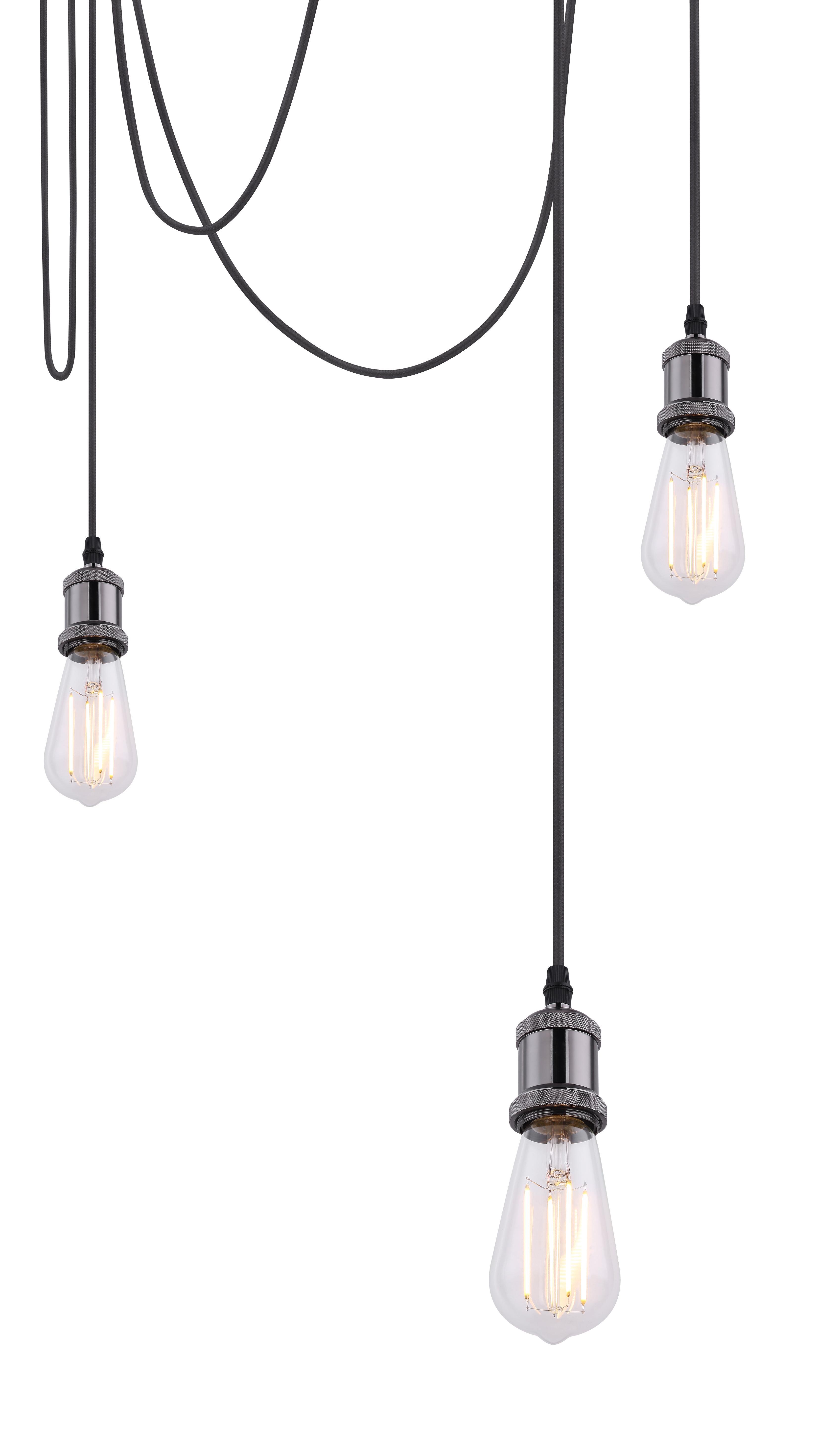 Lampadario a Sospensione Oliver 5 luci Metallo Nero Cavo in tessuto Globo A31-5