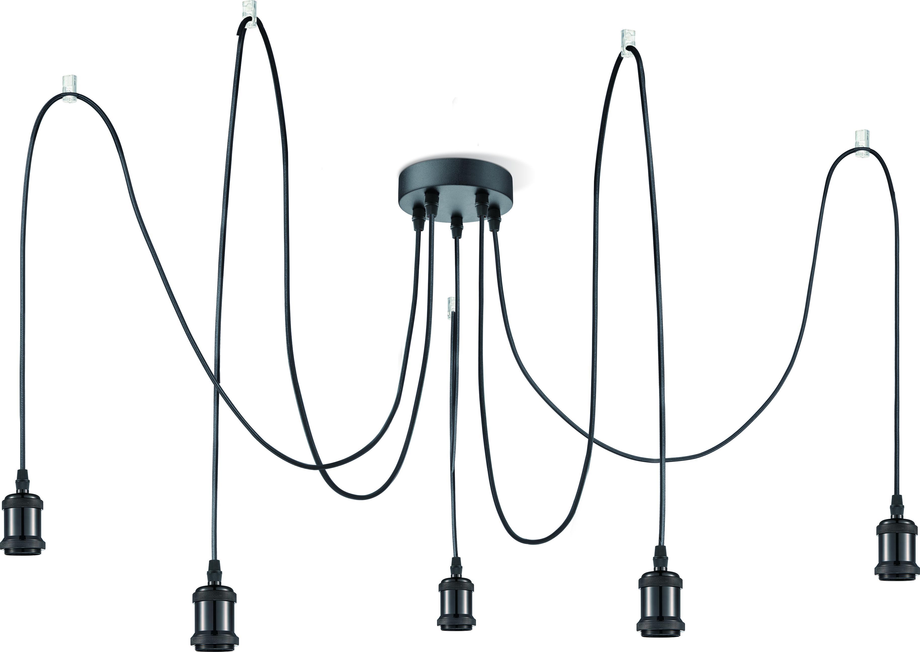 Lampadario a Sospensione Oliver 5 luci Metallo Nero Cavo in tessuto Globo A31-5