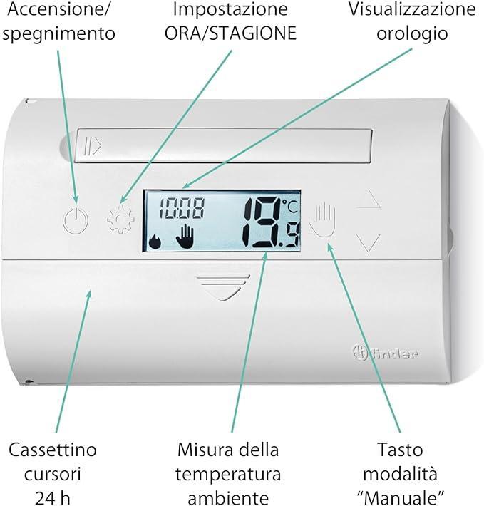 Cronotermostato giornaliero touch slide da parete bianco Finder 1C6190030101