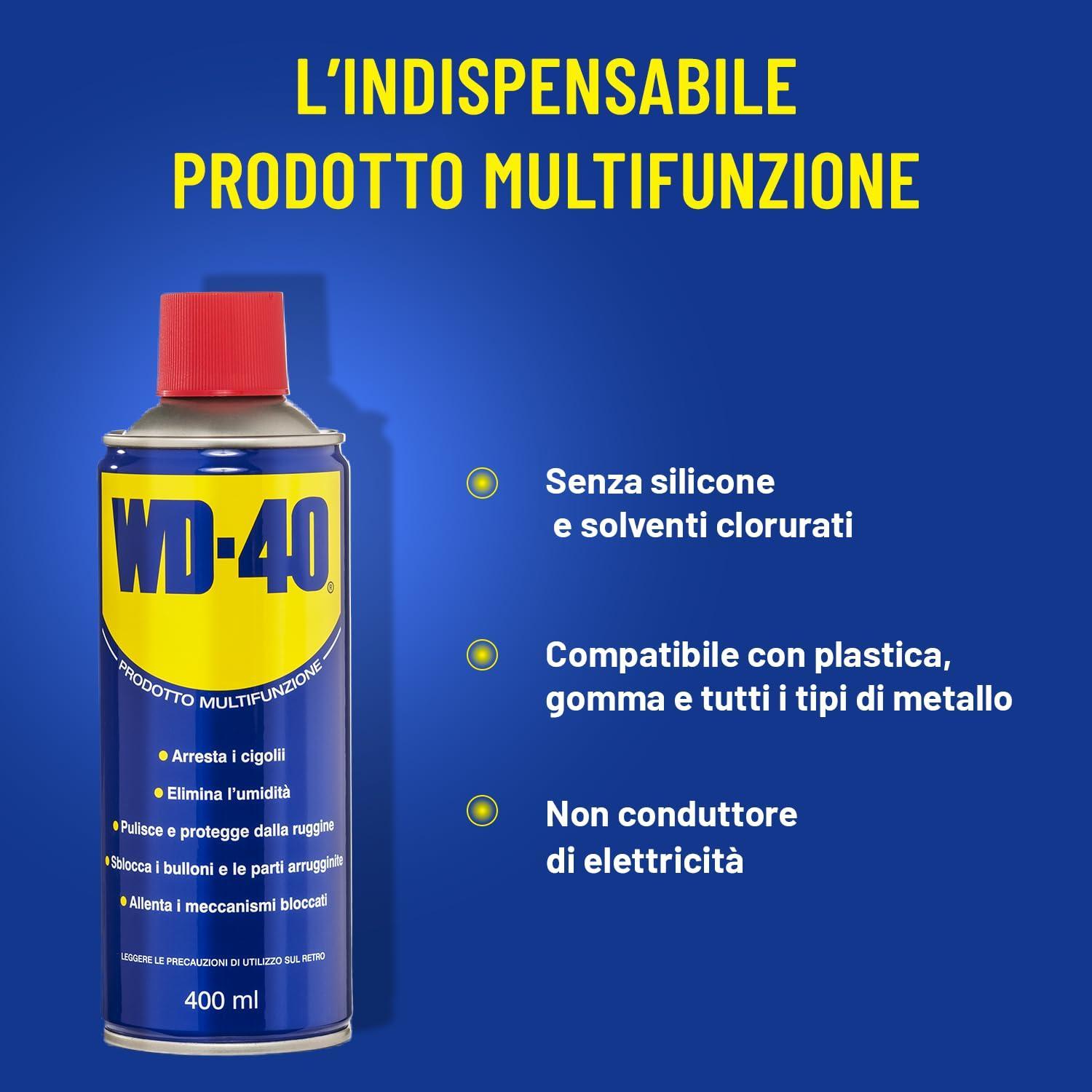 prodotto multifunzione wd40 400ml senza silicone compatibile metalli plastica gomme