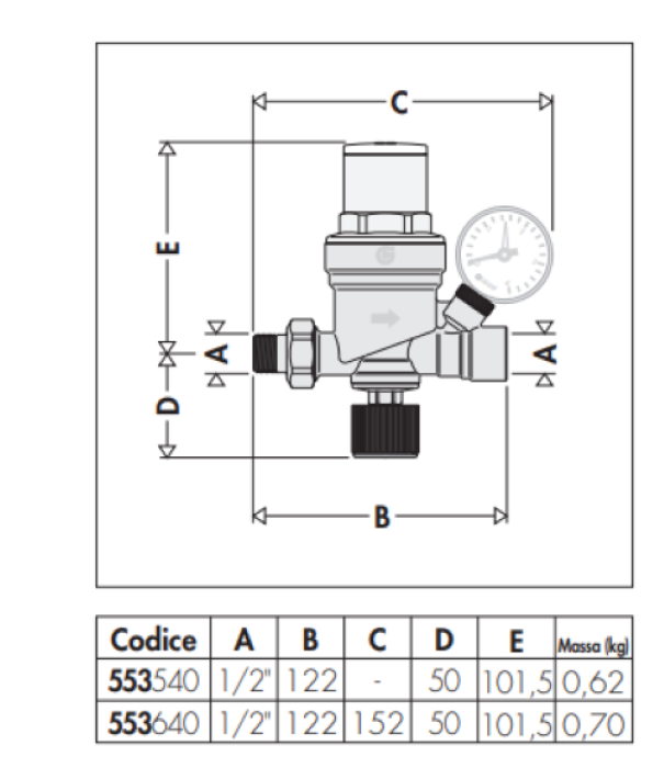 Gruppo di riempimento 1/2u201d con attacco manometro 1/4u201d F Caleffi 553540