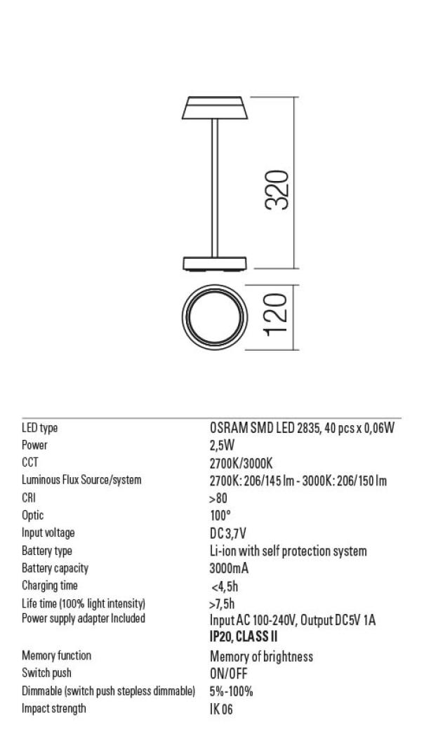 Lampada LED ricaricabile da tavolo per esterni IP65 Corten Iluna Redo 90308