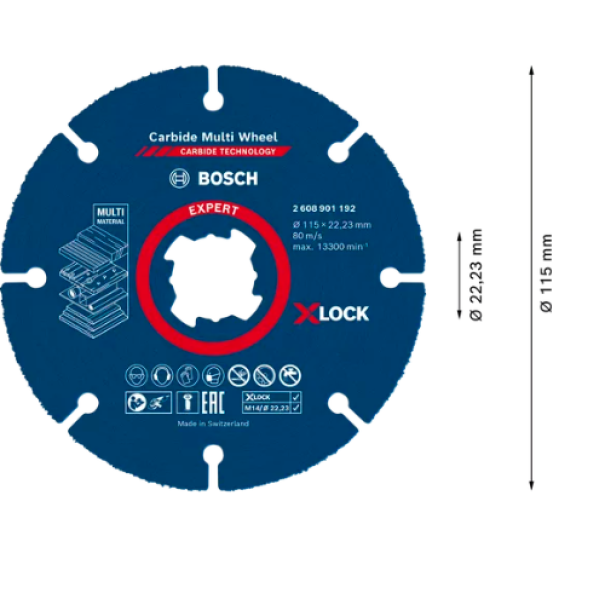 Disco da taglio X-LOCK EXPERT Carbide Multi Wheel 115 mm, 22,23 mm Bosch 2608901192 ufeff