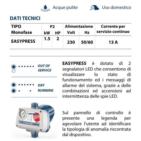 Regolatore elettronico di pressione 1,5bar Easypress Pedrollo 50066/215P