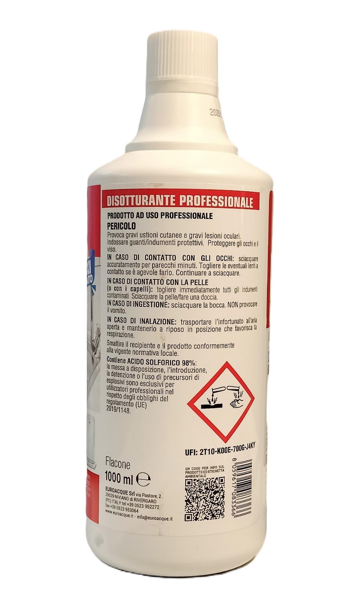 Disotturante scarichi acido solforico UN 1760 1 litro Eurodis Euroacque EURODIS0