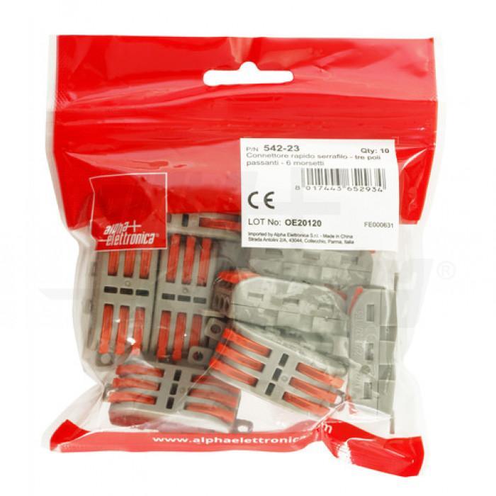 Connettore rapido serrafilo 3 poli passanti 6 morsetti Alpha Elettronica 542-23