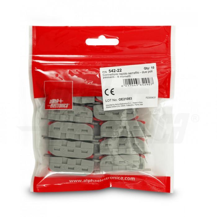 Connettore rapido serrafilo due poli passanti 4 morsetti Alpha Elettronica 542-22