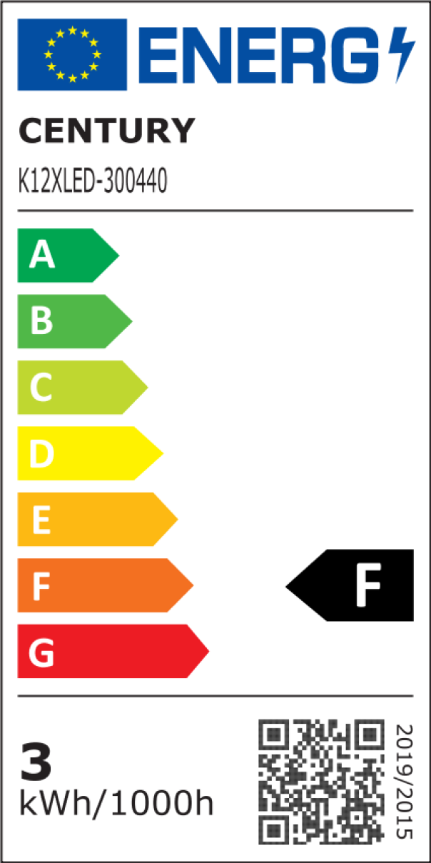 etichetta energetica faretto spot LED Century classe energetica F consumo ridotto
