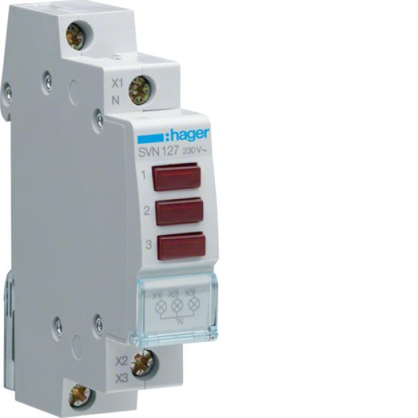 Segnalatore Luminoso Triplo 230 V Ac 3 Led Rossi 1 M. Din Hager SVN127